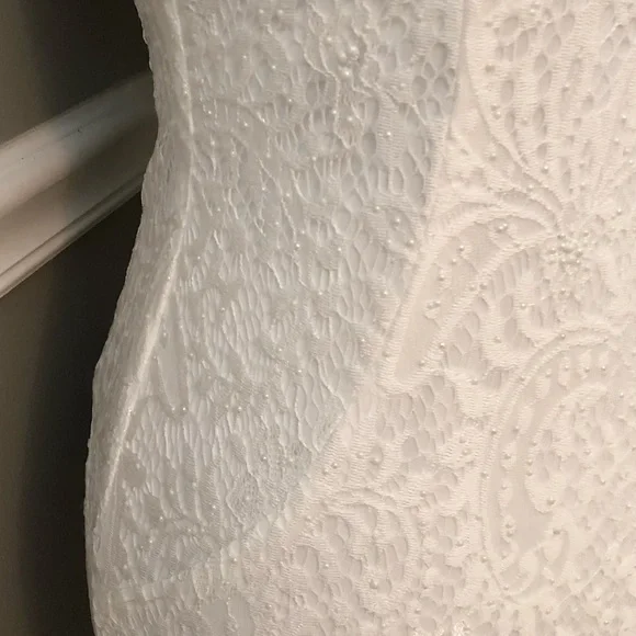 NEW CLARISSE SZ 8 WHITE LACE BEADED OFF SHOULDER FORMAL EVENING WEDDING DRESS - Picture 8 of 14